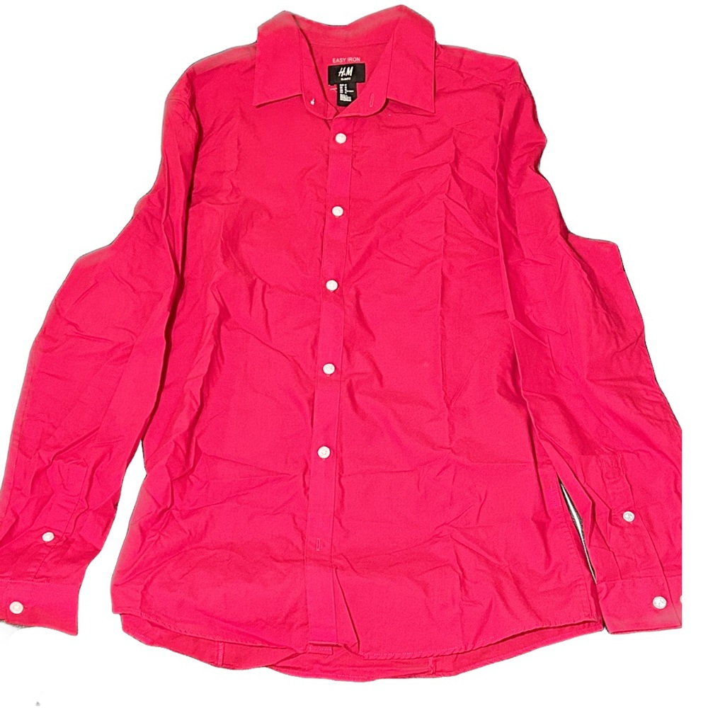 H&M Men’s Red Long Sleeve Button Down - Medium